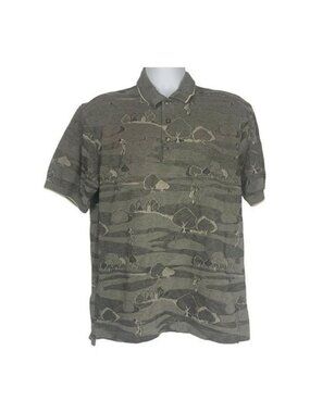 Arrow Mens Large Golf Polo Shirt Dark Gray Mercerized Cotton 1851 Pattern Print